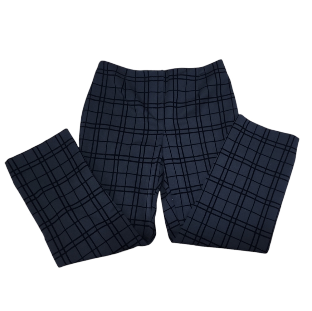 Talbots Stretch Fit Windowpane‎ Black Plaid Pants Velvet ChecksSlim Fit Sz 14